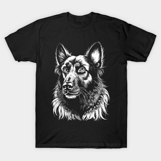 German shepherd dog head drawing black and white T-Shirt by Ravenglow